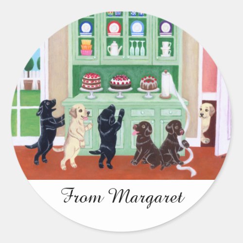 Personalized Cupboard Labrador Puppies Classic Round Sticker
