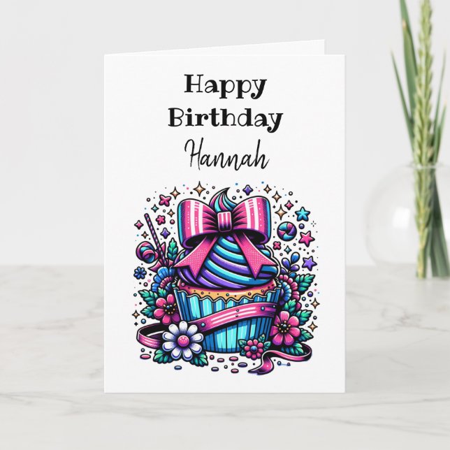 Personalized Cupcake and Coloring Page Birthday Card (Front)