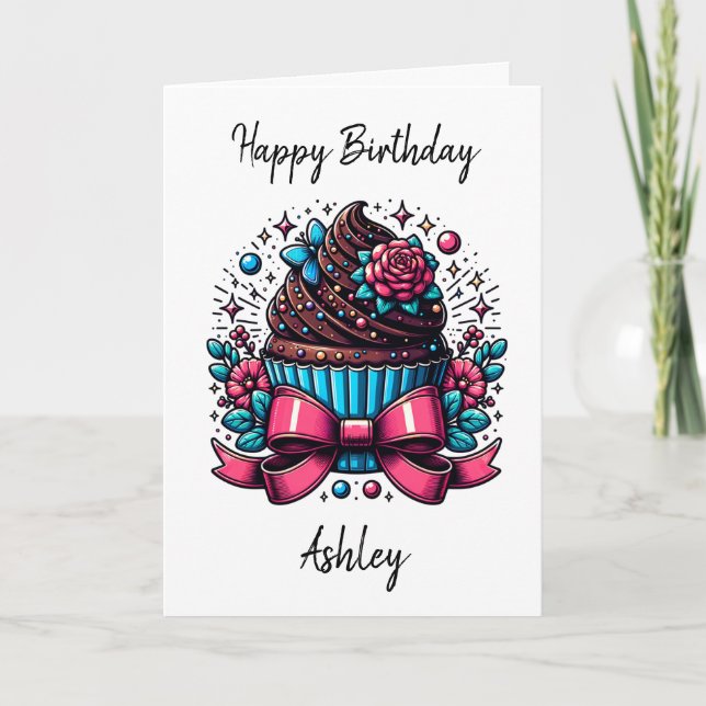 Personalized Cupcake and Coloring Page Birthday Card (Front)