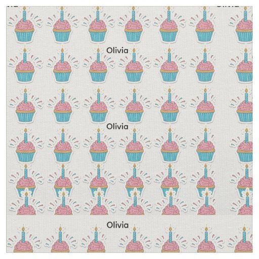 Personalized Cupcake BirthdayCustom Name Pink Blue Fabric