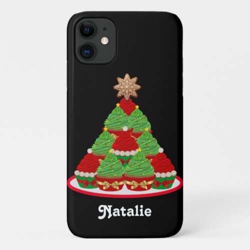 Personalized Cupcake Christmas Tree Red and Green iPhone 11 Case