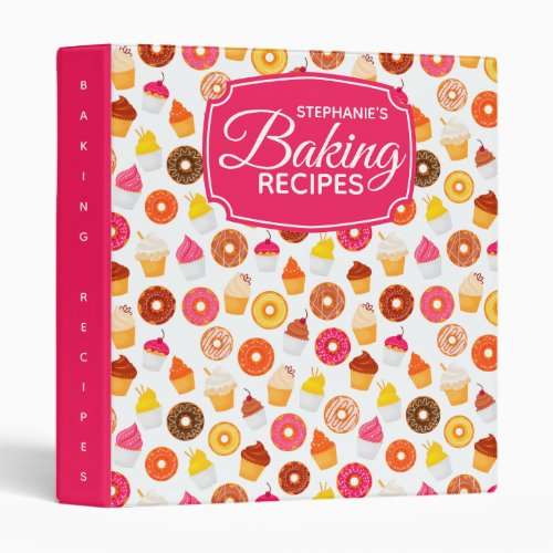 Personalized Cupcake Donut Baking Recipe 3 Ring Binder