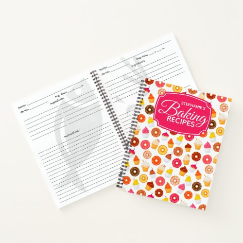 Personalized Cupcake Donut Baking Recipe Notebook