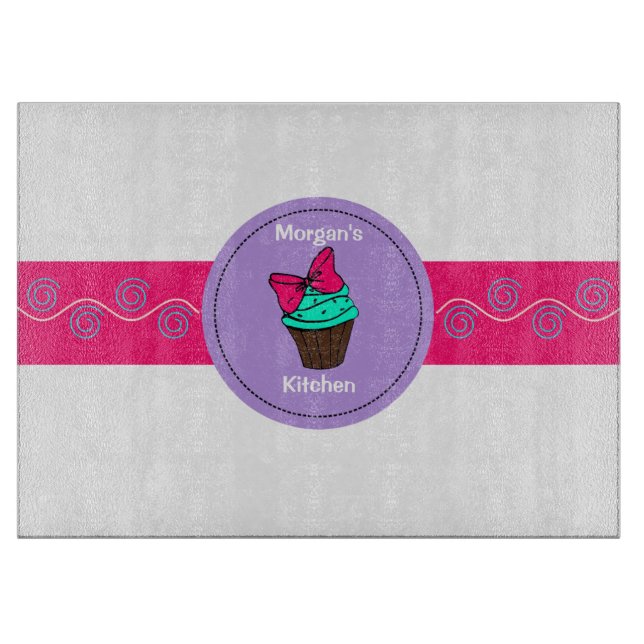 Personalized Cupcake Glass Cutting Board (Front)