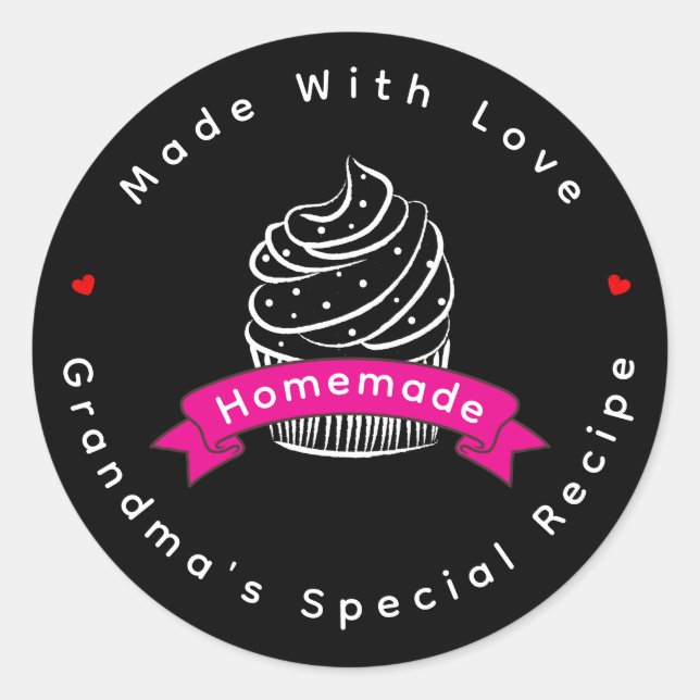 Personalized Cupcake Homemade Made With Love Classic Round Sticker (Front)