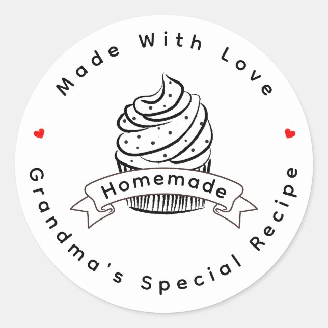 Personalized Cupcake Homemade Made With Love Classic Round Sticker (Front)