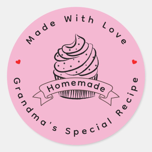 Personalized Cupcake Homemade Made With Love Classic Round Sticker (Front)