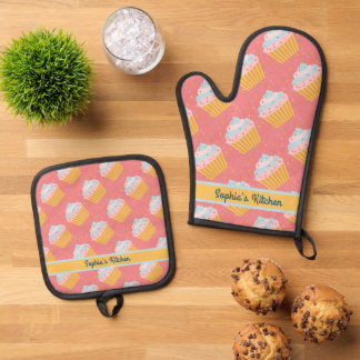 Personalized Cupcake Mitt & Pot Holders, Gift Oven Mitt & Pot Holder Set