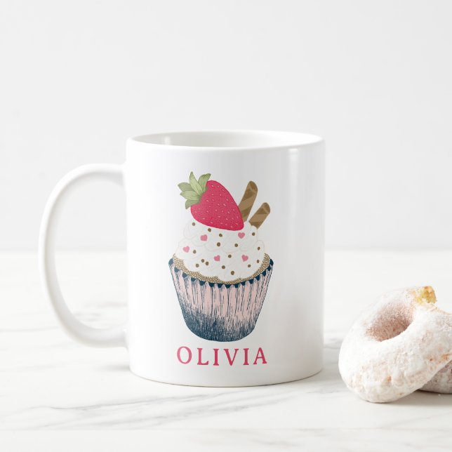 Personalized Cupcake Mug – Cute Pink Birthday Gift (With Donut)