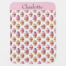 Personalized Cupcake Watercolor Baby Blanket