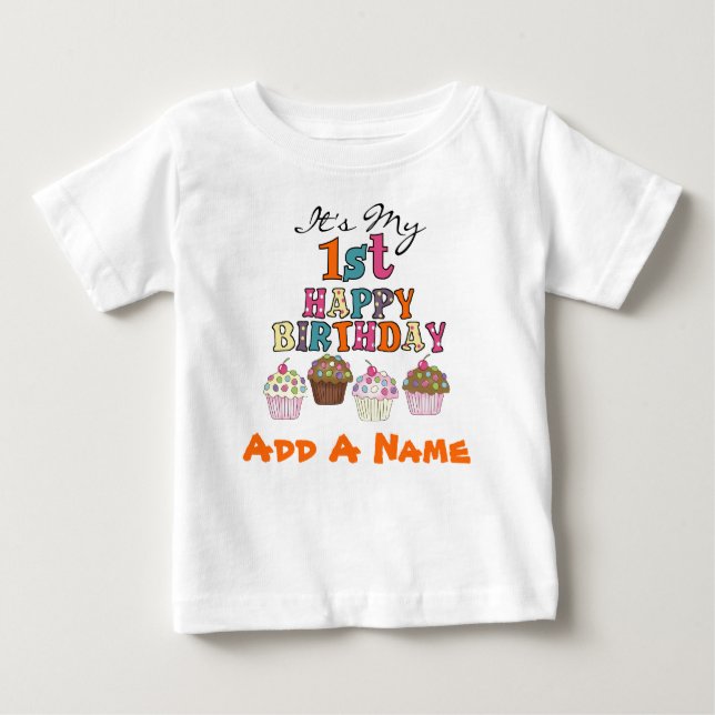 Personalized Cupcakes 1st Birthday T-shirt (Front)