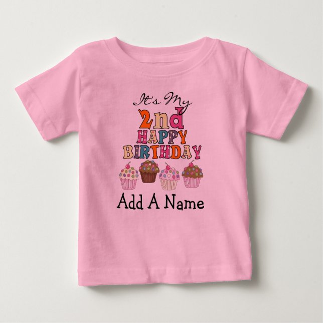Personalized Cupcakes 2nd Birthday Tshirt (Front)