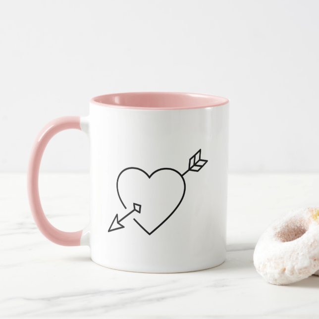 Personalized Cupid Struck Heart Arrow Coffee Mug (With Donut)