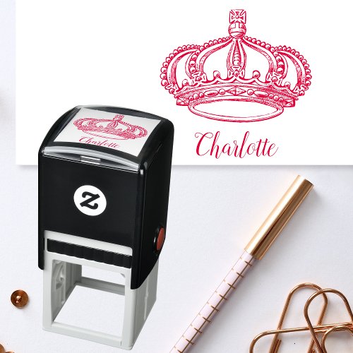 Personalized Cursive Script Name and Crown Self_inking Stamp