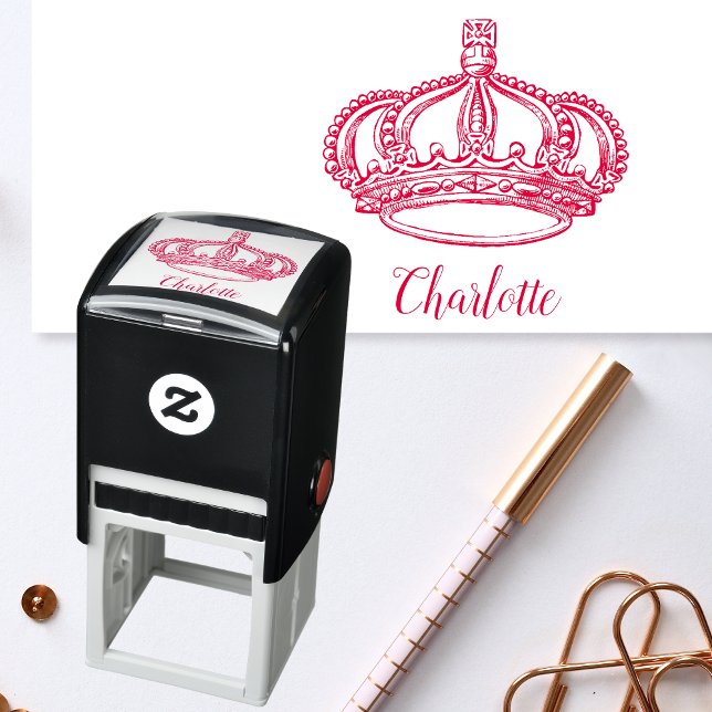 Personalized Cursive Script Name and Crown Self-inking Stamp (Royal signature 👑)