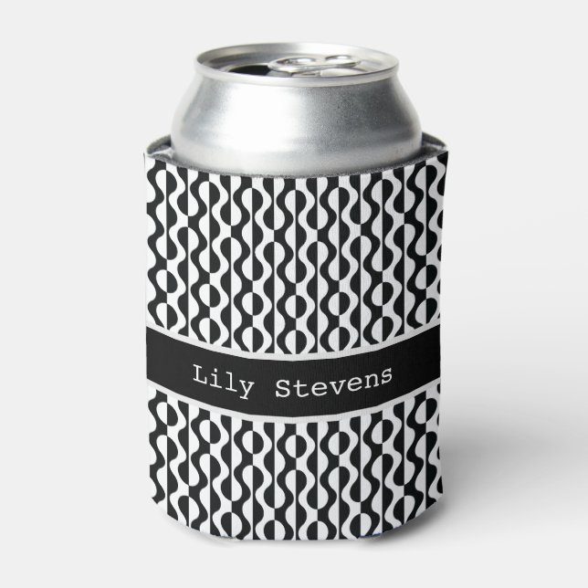 Personalized, Curvy Black & White Pattern Can Cooler (Can Front)