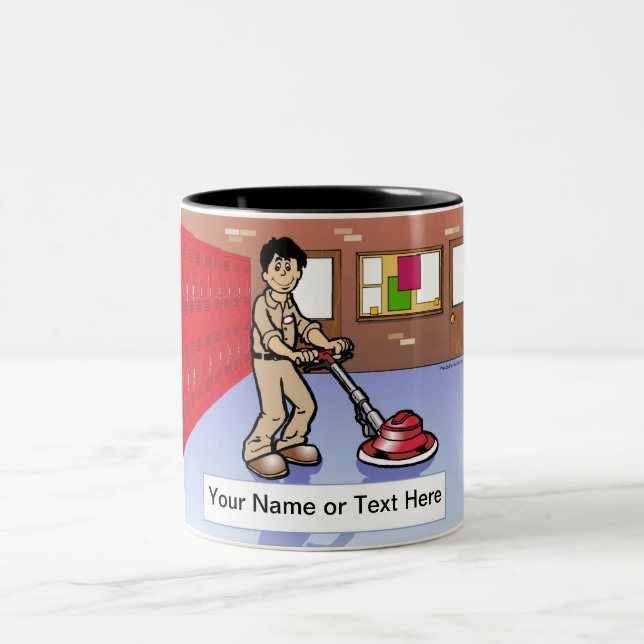 Personalized Custodian - Male Cartoon Two-Tone Coffee Mug (Center)