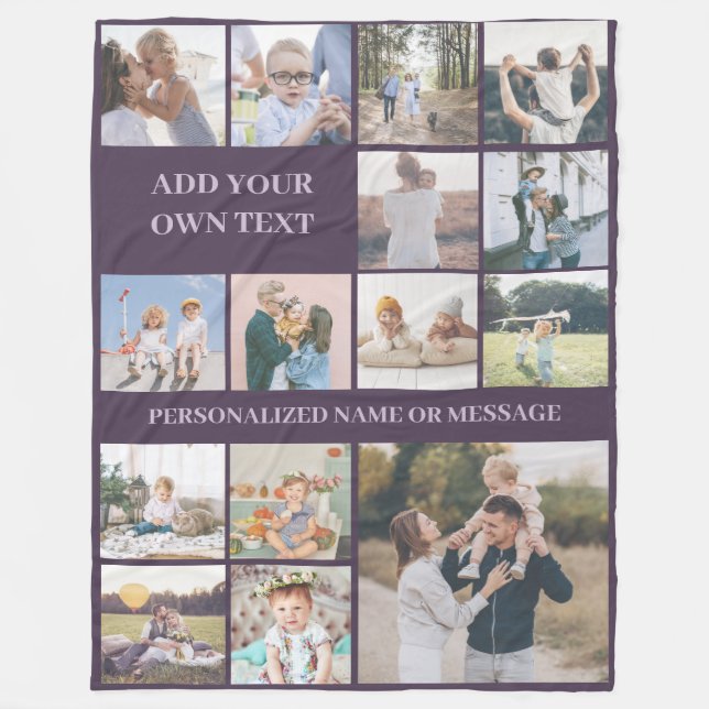 Personalized Custom 15 Photo Collage Fleece Blanket (Front)