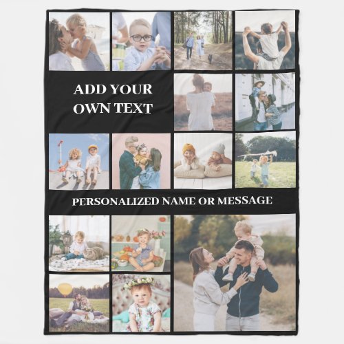 Personalized Custom 15 Photo Collage Fleece Blanket