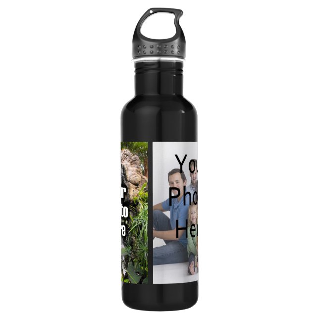 Personalized Custom 2 Photo and Text Stainless Steel Water Bottle (Front)