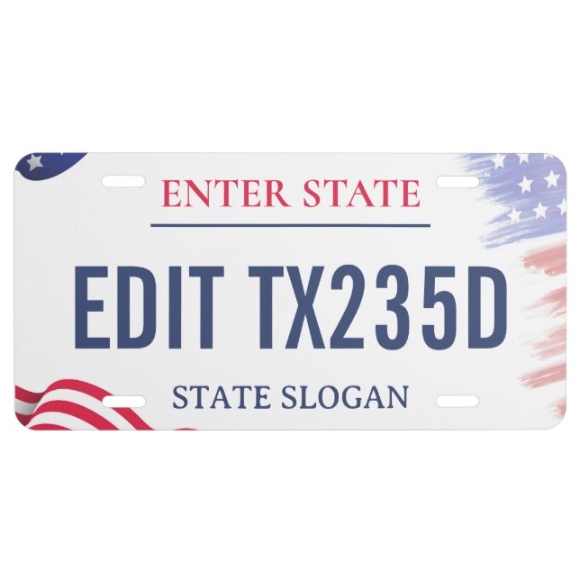 Personalized custom American flag License plate (Front)