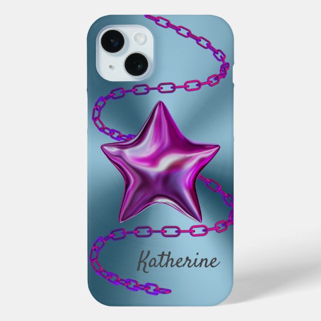 Personalized Custom Aqua & Hot Pink Star Case-Mate iPhone Case (Back)