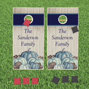 Personalized Custom Autumn Fall Blue Pumpkin Rust Cornhole Set