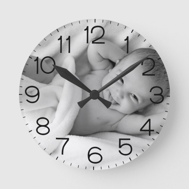 Personalized Custom Baby Photo Nursery Round Clock (Front)