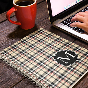Personalized Custom Beige Black White Plaid Planner