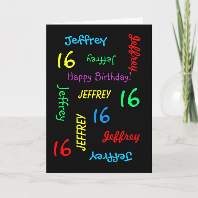 Personalized Custom Black 16th Birthday Card (Front)