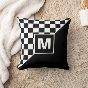 Personalized Custom Black And White Checkered Flag Throw Pillow