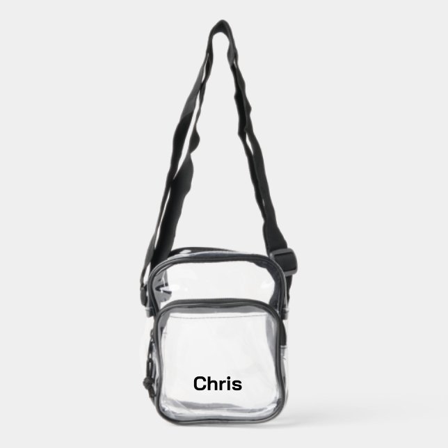 Personalized Custom Black Bold Name Stadium  Clear Crossbody Bag (Front)