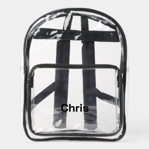 Personalized Custom Black Printed Name Stadium  Clear Backpack