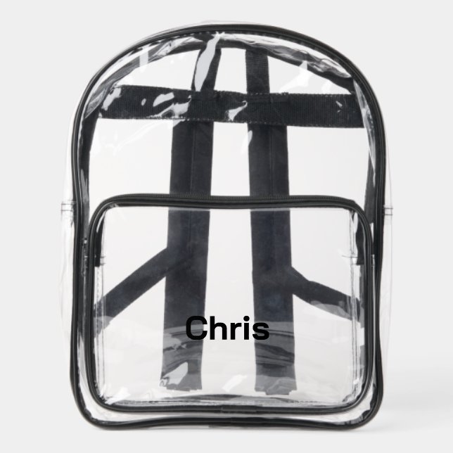 Personalized Custom Black Printed Name Stadium  Clear Backpack (Front)