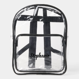 Personalized Custom Black Script Name Stadium  Clear Backpack
