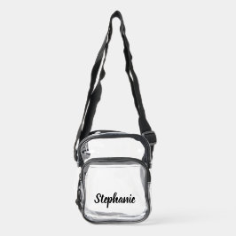Personalized Custom Black Script Name Stadium  Clear Crossbody Bag