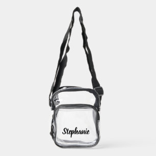 Personalized Custom Black Script Name Stadium  Clear Crossbody Bag