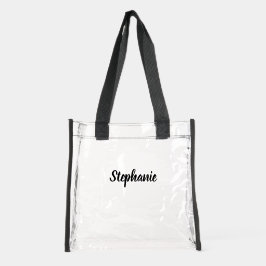 Personalized Custom Black Script Name Stadium  Clear Tote Bag