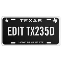 Personalized custom black Texas License Plate