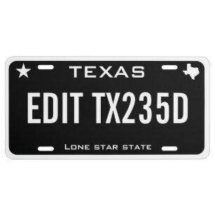 Personalized custom black Texas License Plate