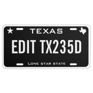 Personalized custom black Texas License Plate