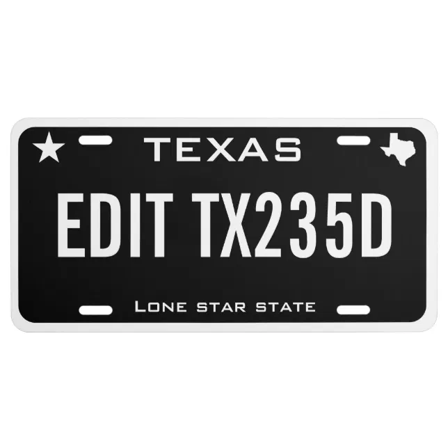 Personalized custom black Texas License Plate | Zazzle