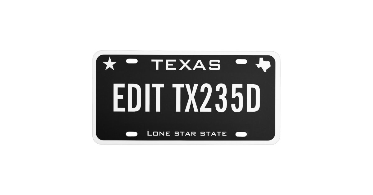 Personalized custom black Texas License Plate Zazzle
