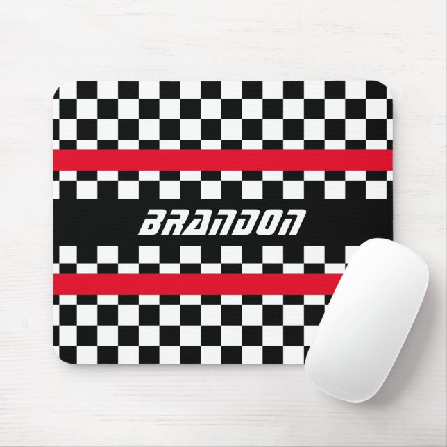 Personalized Custom Black White Check Flag Pattern Mouse Pad (With Mouse)