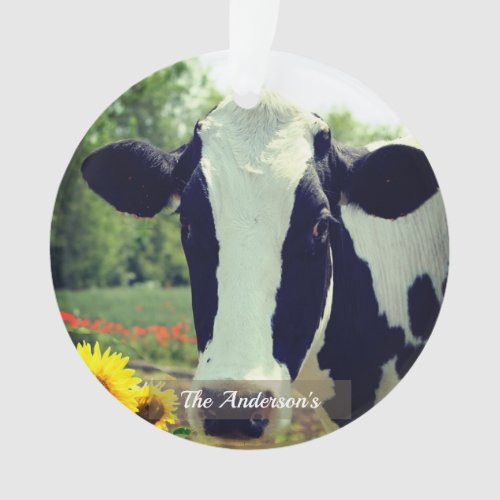 Personalized Custom Black  White Cow Photo Ornament