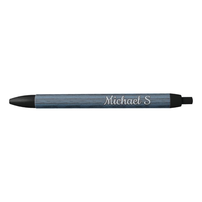 Personalized Custom Blue Gray Woodgrain Pattern Pen (Front)