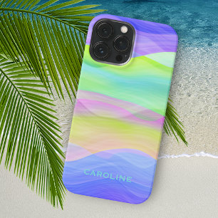 Personalized Custom Blue Green Purple Waves Art iPhone 15 Plus Case
