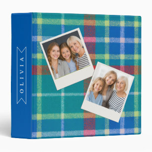 Personalized Custom Blue Plaid Preppy Style 3 Ring Binder