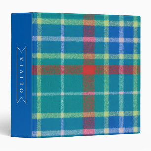 Personalized Custom Blue Plaid Preppy Style 3 Ring Binder