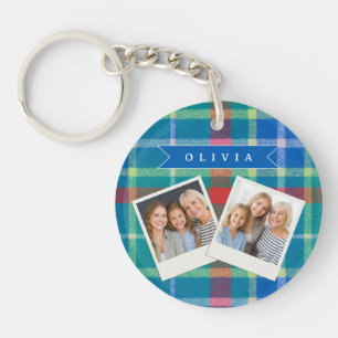 Personalized Custom Blue Plaid Preppy Style Keychain